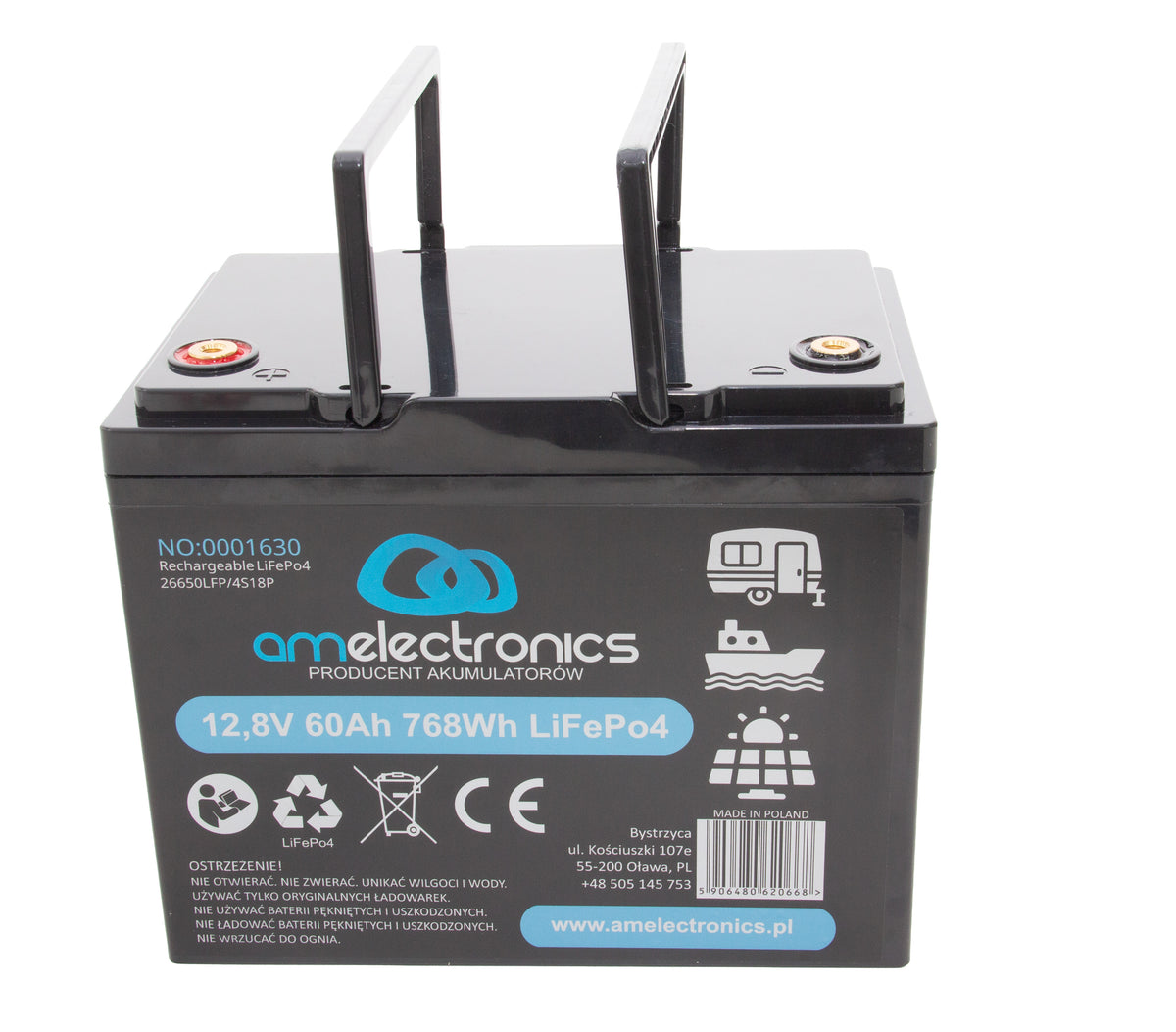 Akumulator 12,8V 60Ah 4S18P z uchwytem LiFePo4 (1630)